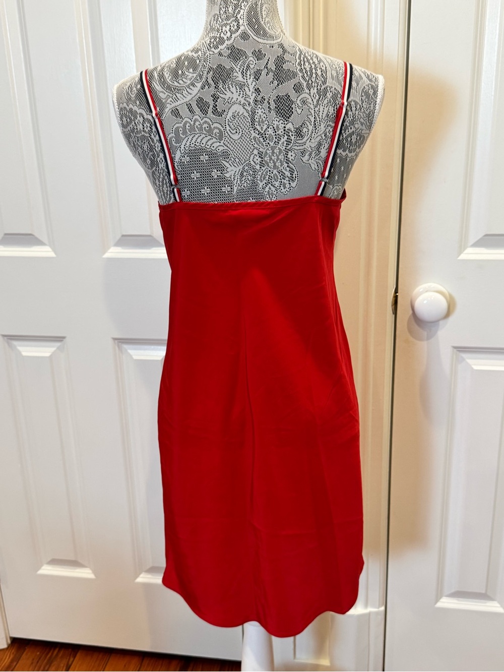 Tommy Hilfiger Red Slip Chemise with Striped Trim Size M Preppy Summer - Picture 4 of 8